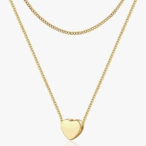 Ava Riley 14K Gold Plated Layering Necklaces with Heart Pendant